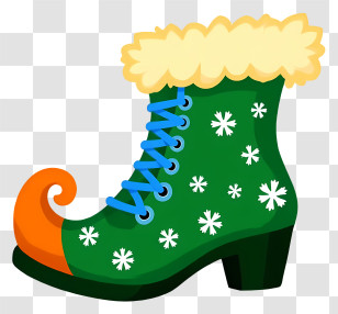 Elf Shoe - Green Elf Boot With Snowflakes Transparent PNG