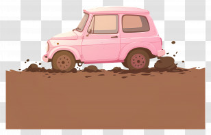 Cartoon Car - Pink Car Driving Through Mud Cartoon Transparent PNG