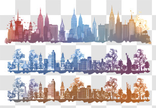City â€‹â€‹silhouette - Colorful City Skylines Silhouettes Transparent PNG