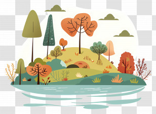 Summer Park - Autumn Landscape With Colorful Trees And A Lake Transparent PNG