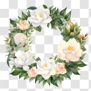 Gardenia Wreath - Beautiful Floral Wreath With White Flowers Transparent PNG