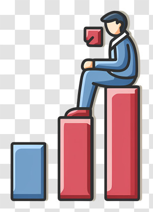Business Achievement Symbol - Man Sitting On Bar Graph Transparent PNG