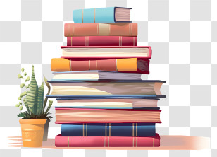 Books - Stack Of Books With Pot Plant Illustration Transparent PNG