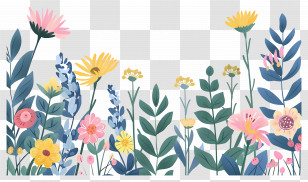 Pastel Flower - Cartoon Garden Filled With Vibrant Colorful Flowers Transparent PNG