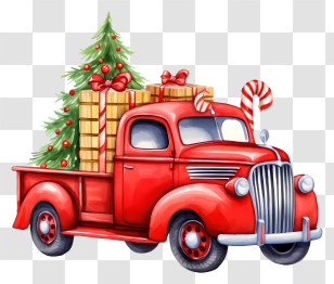 Red Truck - Red Truck With Festive Christmas Gifts Transparent PNG