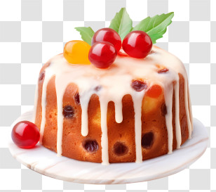Cake - Fruit-Topped Cake With Dripping Icing Transparent PNG