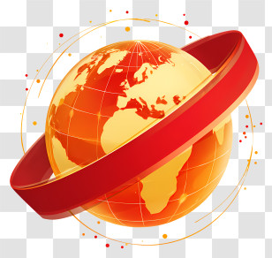 Red Ribbon Circling Earth - Globe With Red Orbit Ring Transparent PNG