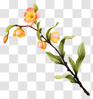 Flower Painting - Pink Flowers On Branch Illustration Transparent PNG