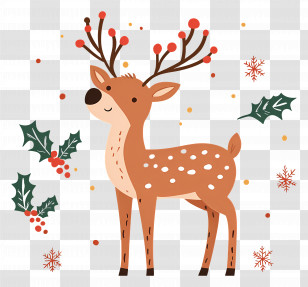 Christmas Deer - Cute Cartoon Reindeer With Holiday Decorations Transparent PNG