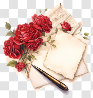 Vintage Letter - Roses And Pen With Blank Paper Transparent PNG