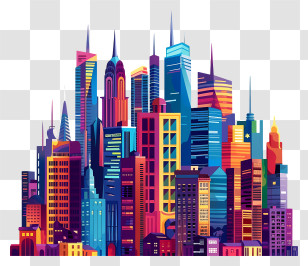 Superhero Skyline - Vibrant Illustration Of A Colorful City Skyline Transparent PNG