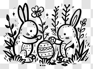 Easter Egg Hunting - Bunnies With Easter Egg Drawing Transparent PNG
