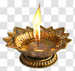 Diwali Diya - Golden Traditional Oil Lamp With Flame Transparent PNG