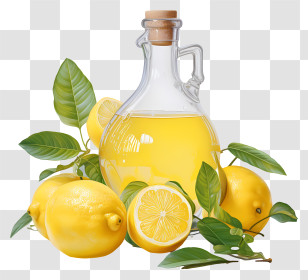 Lemon Oil - Bottle Of Lemon Oil With Fresh Lemons Transparent PNG