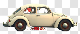 White Car - Classic Vintage Car With Flowers Transparent PNG