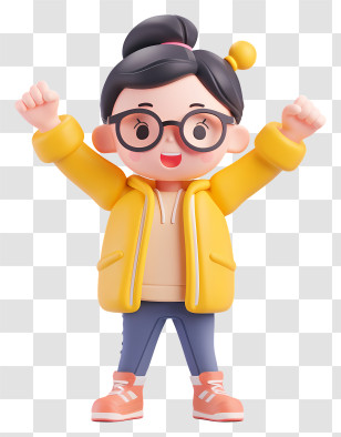 Little Girl Raising Hands - Happy Girl In Yellow Jacket Transparent PNG