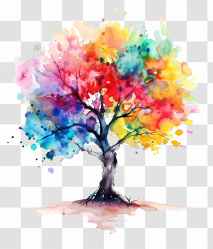 Watercolor Tree - Colorful Watercolor Tree Artwork Transparent PNG