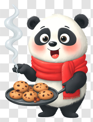 Panda Baking Christmas Cookies - Smiling Panda Serving Cookies Transparent PNG