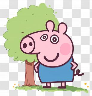 Peppa Pig - Pink Cartoon Pig By Tree Transparent PNG