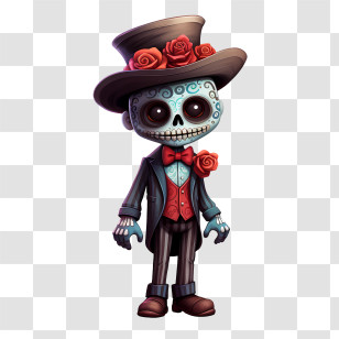 Dia De Los Muertos - Festive Skeleton Character With A Top Hat Transparent PNG