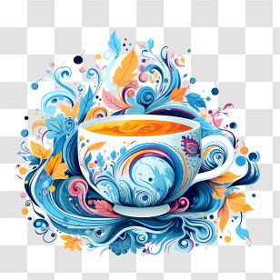 International Tea Day - Colorful Cup With Floral And Swirl Design Transparent PNG