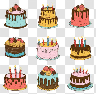 Birthday Cakes - Colorful Assorted Birthday Cakes Illustration Transparent PNG