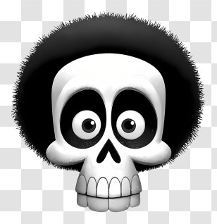 Skull Emoji - Skull Cartoon Illustration With Afro Hair Transparent PNG