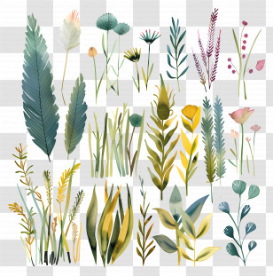 Grass - Watercolor Botanical Plants And Leaves Collection Transparent PNG