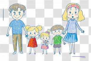 Happy Family - Cartoon Family Illustration With Children And Parents Transparent PNG