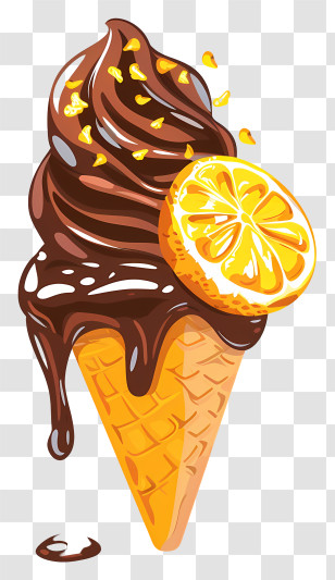 Chocolate Ice Cream - Chocolate Ice Cream Cone With Orange Slice Transparent PNG