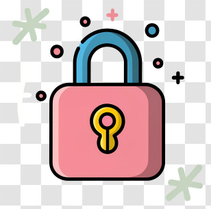 Pink Padlock - Pink Padlock With Yellow Keyhole In Cartoon Style Transparent PNG