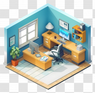 Isometric Office - Modern Home Office In Minimalist Design Transparent PNG