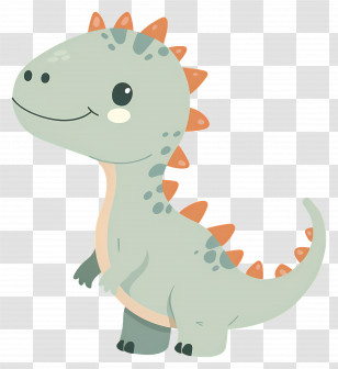 Cartoon Dinosaur - Cute Cartoon Green Dinosaur With Orange Spikes Transparent PNG