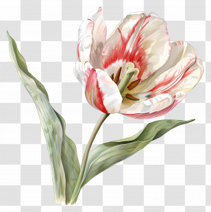 Tulip Flower - Delicate Red And White Tulip Illustration Transparent PNG