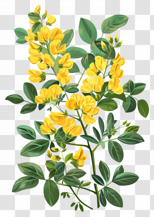 Siberian Pea Tree - Illustration Of Yellow Flowers With Green Leaves Transparent PNG