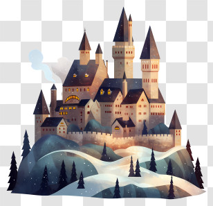 Frozen Castle - Snowy Hilltop Castle Village Transparent PNG