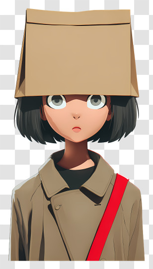 Paper Bag Anime - Character With Paper Bag And Black Hair Transparent PNG