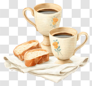 Coffee With Bread - Coffee Cups With Bread Transparent PNG