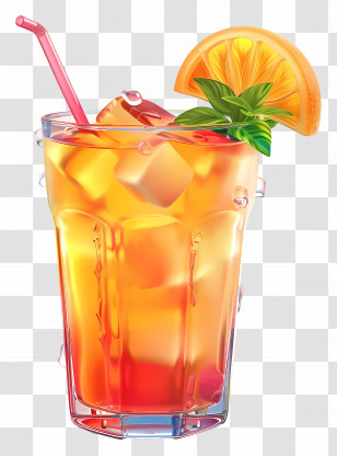 Cocktail - Refreshing Orange Juice With Ice Transparent PNG