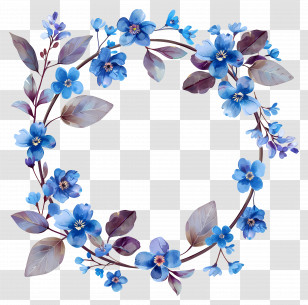 Blue Floral Wreath - Delicate Blue Flower Wreath Illustration Transparent PNG