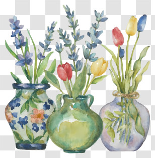 Cartoon - Decorative Flower Vases With Bouquets Transparent PNG