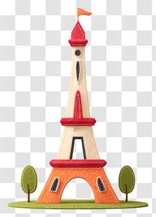 Eiffel Tower - Colorful Eiffel Tower With Trees And Flag Transparent PNG