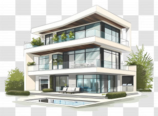 Modern Architectural House - Luxury Three-Story Modern Architectural Home With Pool Transparent PNG