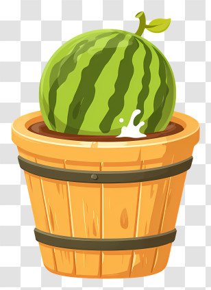 Watermelon Submerged In Wooden Bucket - Green Watermelon In A Pot Transparent PNG
