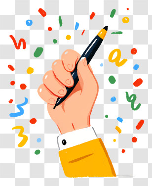 Cartoon Hand Holding Pen - Hand Holding Pen With Confetti Transparent PNG