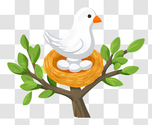 Birds In Tree - Bird In Nest On Tree Branch Transparent PNG