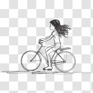 Girl Riding Bike - Sketch Of Girl Riding A Bicycle Transparent PNG