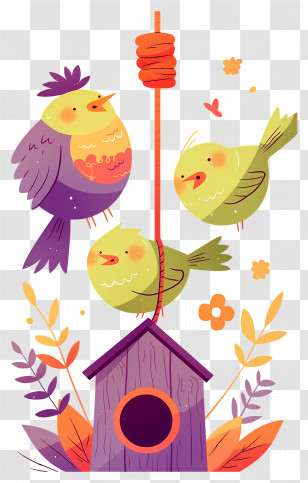 Cartoon Birds - Cartoon Birds And Birdhouse Illustration Transparent PNG