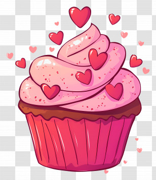 Valentine Cupcake - Pink Frosted Cupcake With Hearts Transparent PNG