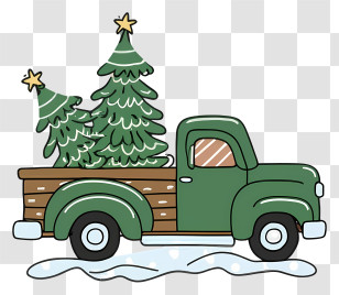 Cartoon - Truck Carrying Christmas Trees In Festive Scene Transparent PNG